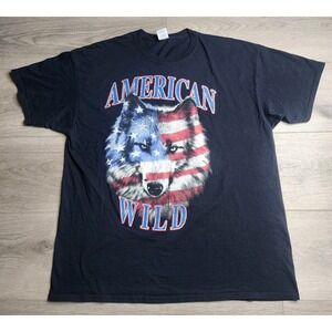 USA American Wild Wolf Shirt Adult Mens Black Short Sleeve 2XL